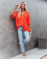 Too Good For You Button-Down-Top - Rot Orange